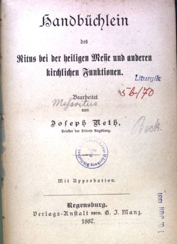 Handbüchlein des ritus bei - handbüchlein,